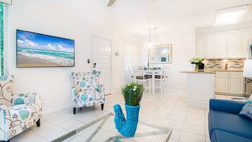 Smart TV, music library, stereo