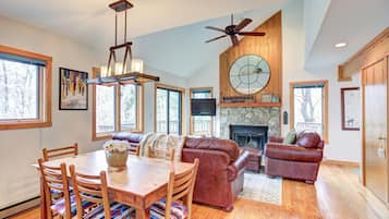 TV connectée, cheminée, jeux vidéo, lecteur de DVD