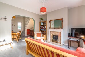 Una televisión, una chimenea