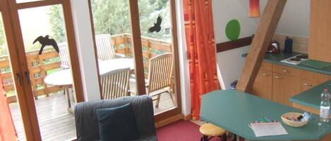 TV, DVD player, video library