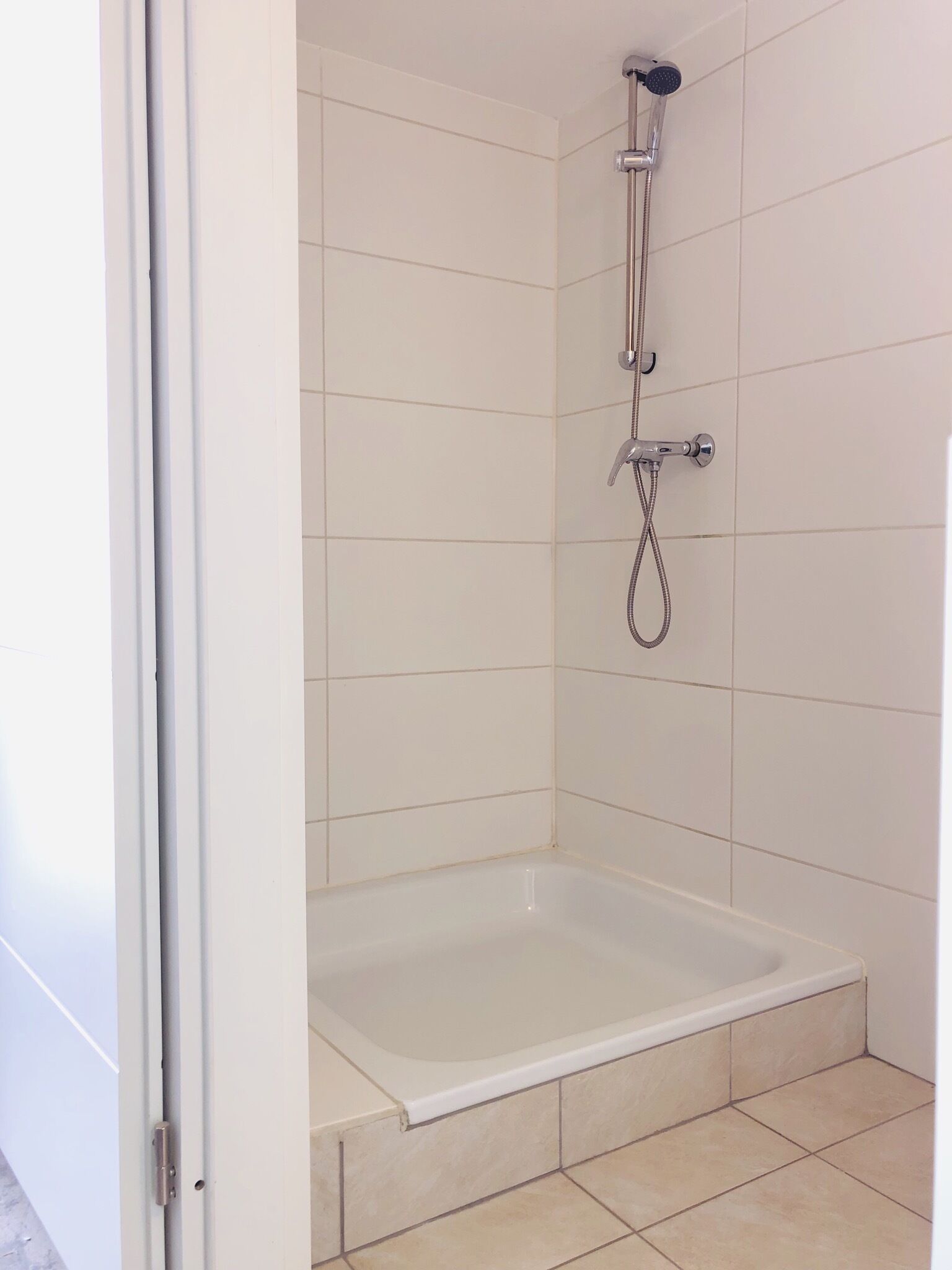 Shower, towels, soap, toilet paper