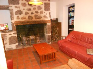 Fernseher, Kamin, DVD-Player, Bücher