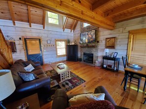 电视、壁炉、DVD 播放器、立体声音响