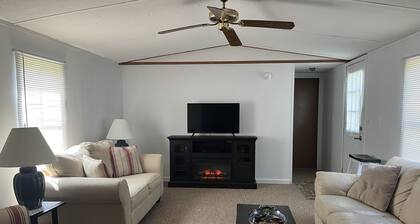 Near the water and close to a boat ramp