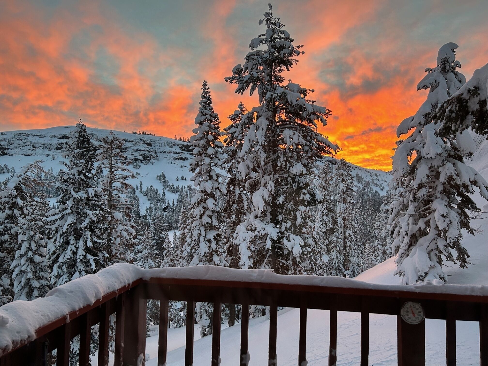 Deck view of beautiful Red Cliffs sunrise.