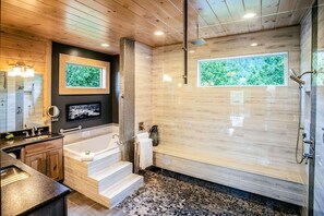 Bathtub, hair dryer, towels
