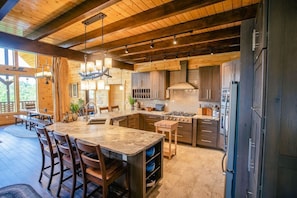 Fridge, microwave, oven, stovetop - Luxury 6BR Cabin-VIEWS, Location, Games & Firepit! With Gourmet Kitchen Sleeps16 (Sevierville)