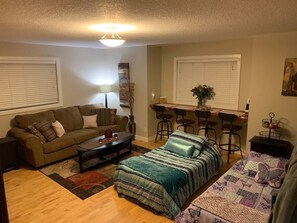 Smart TV, DVD player, books, music library