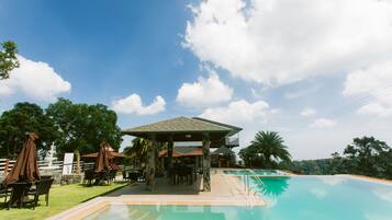 5 utomhuspooler, öppet 07.00 till 21.00, gratis cabanor och parasoller