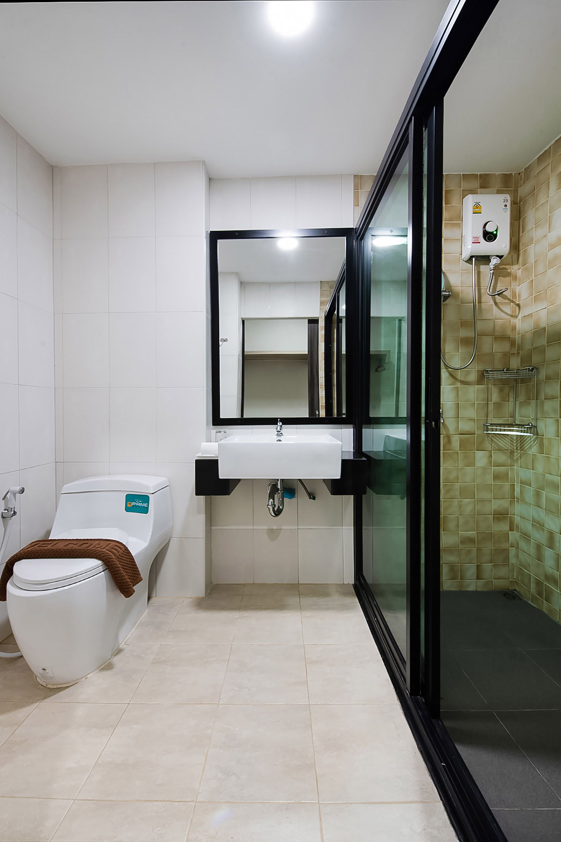 shower, towels, soap, shampoo