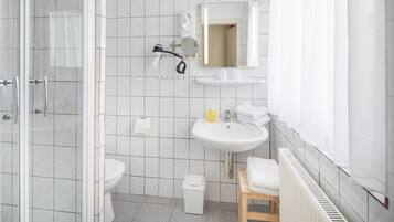 Double Room | Bathroom | Shower, hair dryer, towels, soap