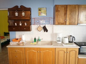Apartment | Private kitchen | Fridge, microwave, oven, stovetop