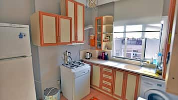 Fridge, dishwasher, electric kettle, cookware/dishes/utensils