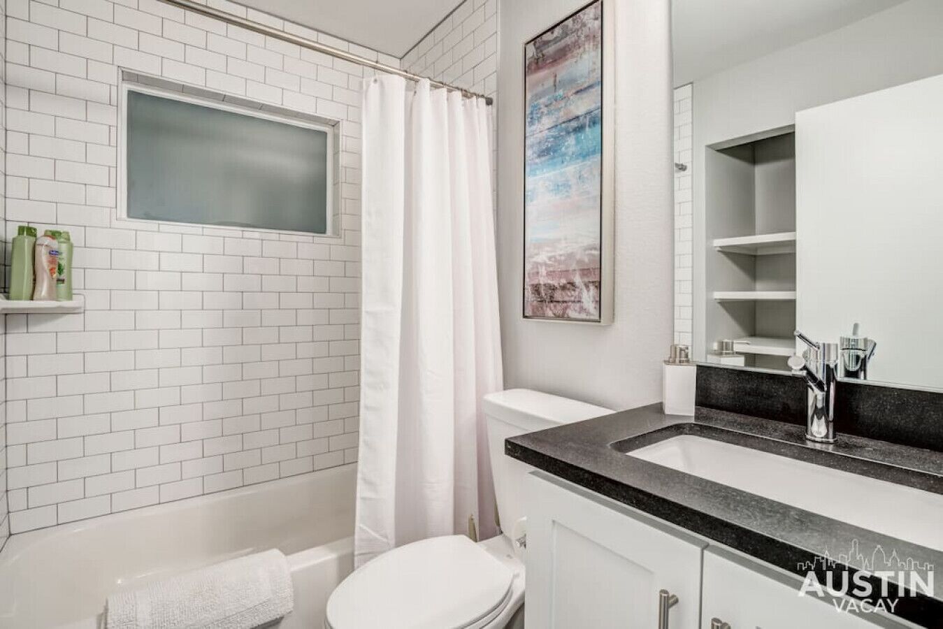 Eco-friendly toiletries, hair dryer, towels, soap