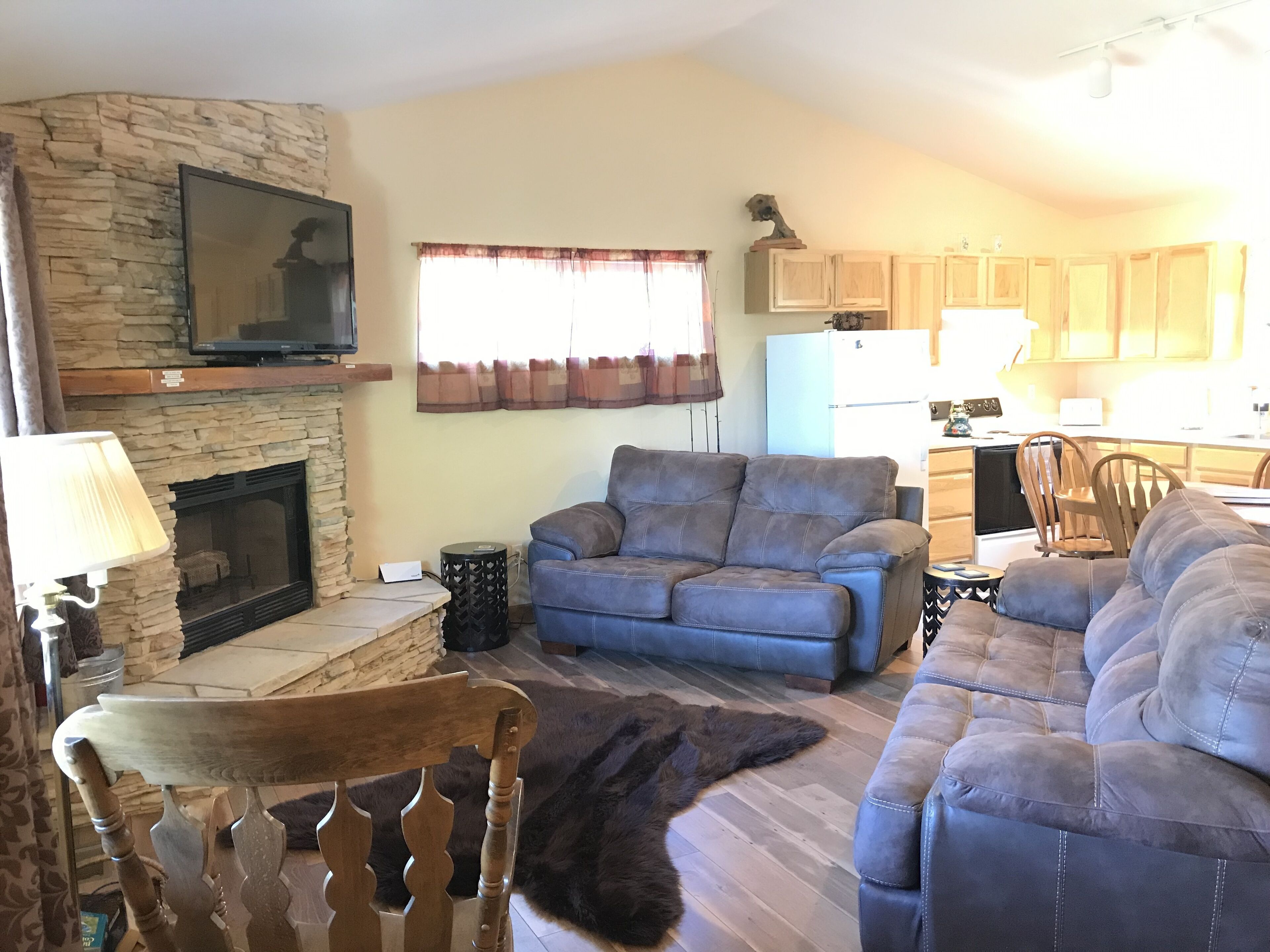 Télévision, cheminée, Netflix, lecteur de DVD