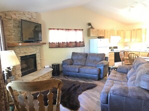 Televisión, chimenea, Netflix y reproductor de DVD 