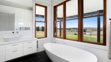 Combined shower/bathtub, hair dryer, towels, soap