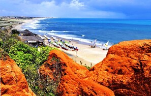 On the beach, sun loungers