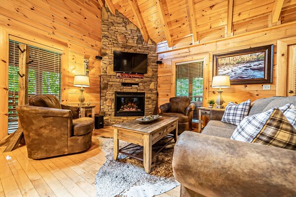 Una Smart TV, una chimenea, videojuegos, un reproductor de DVD