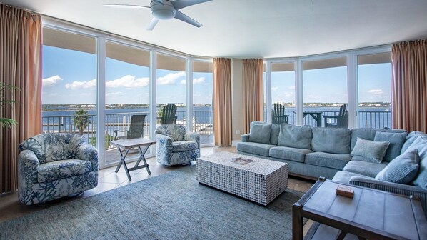 Condo, Multiple Beds, Private Pool, Ocean View | Living room | 42-inch TV with cable channels, MP3 dock - Three Bedroom With Media Room - Unit Crd0202 (Orange Beach)