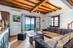 Televisión, chimenea, reproductor de DVD