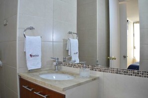 Hair dryer, towels, toilet paper
