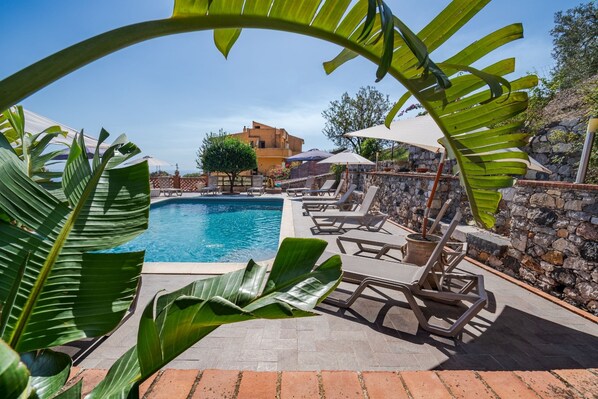 Outdoor pool, pool loungers