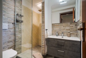 Shower, hair dryer, bidet, towels