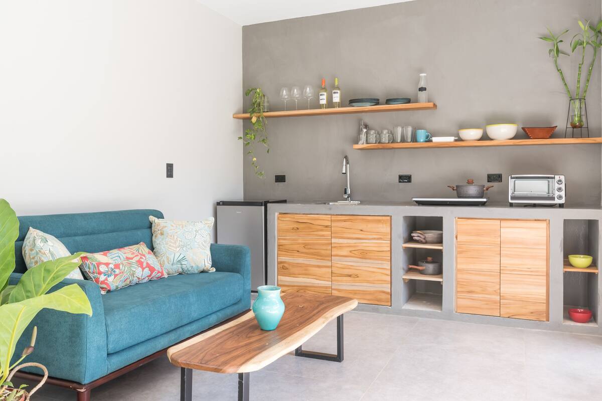 Habitación doble (Zen #1) | Cocina básica privada | Frigorífico, horno, placa de cocina y utensilios de cocina