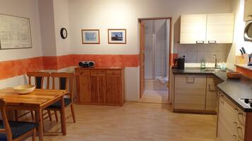 Fridge, microwave, dishwasher, coffee/tea maker