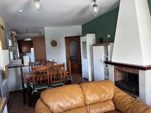 TV, fireplace