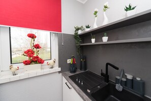 Kühlschrank, Mikrowelle, Herdplatte, Geschirrspüler