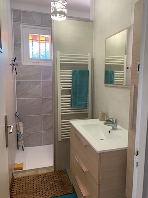 Dusche, Haartrockner, Seife, Shampoo