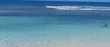 On the beach, sun loungers