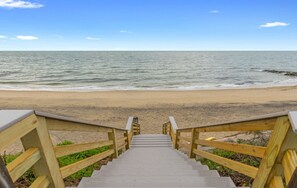 On the beach, sun-loungers, beach towels