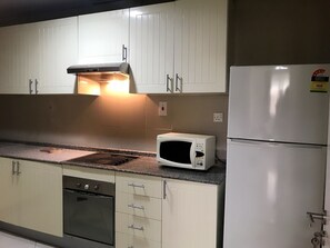 Fridge, oven, stovetop, electric kettle