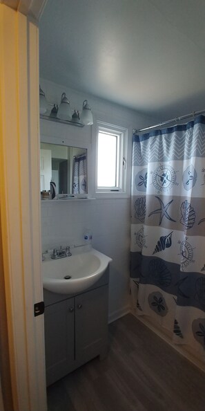 Ensemble douche/baignoire, sĂšche-cheveux, papier toilette