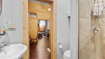 Regadera, secadora de cabello, toallas, jabón