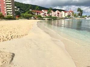 在海灘附近、沙灘巾