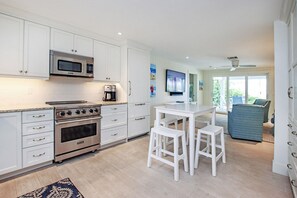 Fridge, microwave, coffee/tea maker, toaster