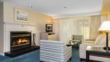 TV, fireplace, DVD player, books