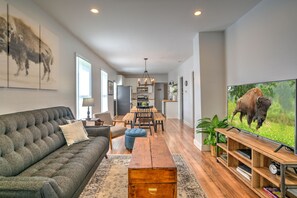 Smart TV, DVD player, books, video library