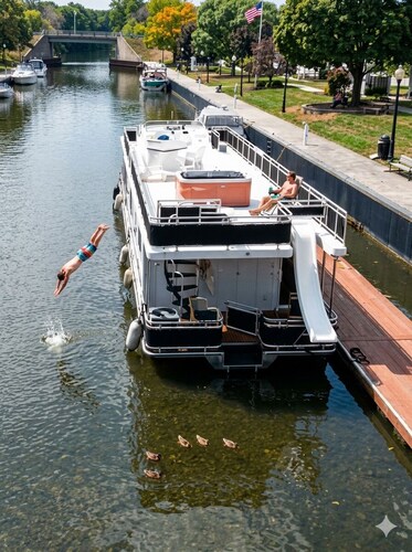Houseboat on the Erie Canal - Hot Tub, Slide, Near Seneca Lake