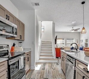 Fridge, microwave, oven, dishwasher