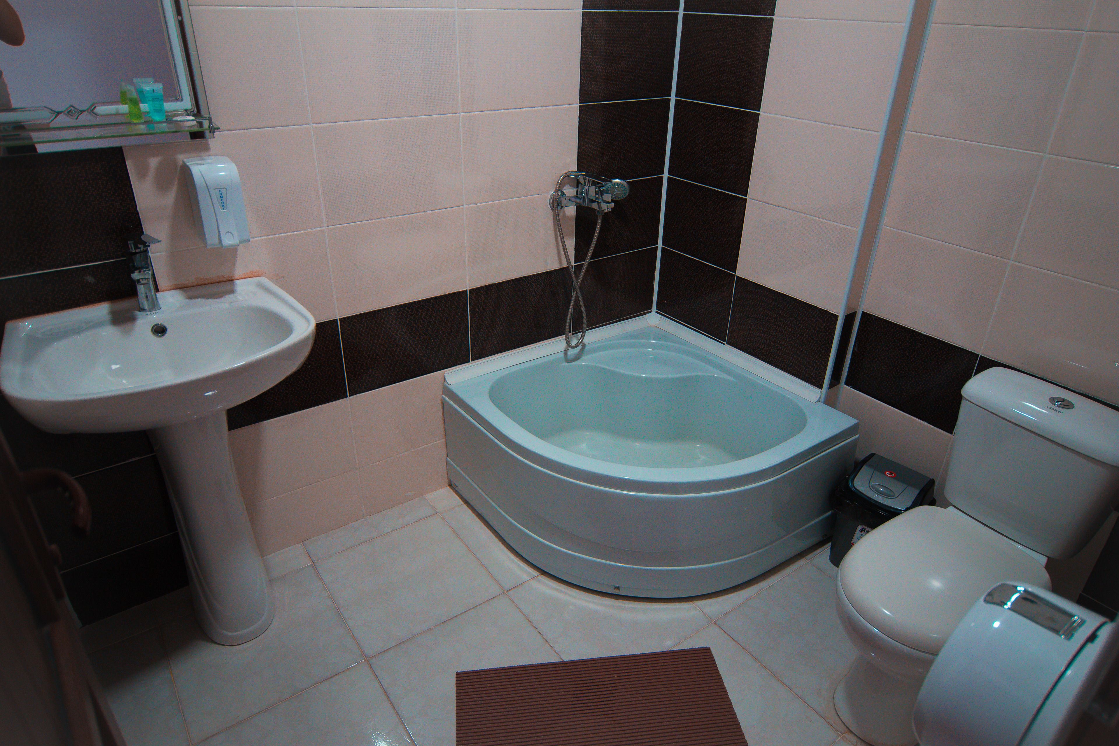 Shower, free toiletries, hair dryer, towels