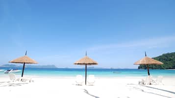 On the beach, white sand, scuba diving, snorkelling