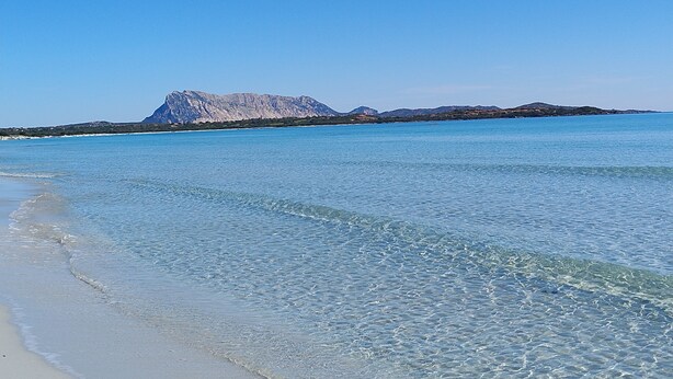 A beach with clear water and a mountain in the background. - Aquamarine villa with garden and wifi (San Teodoro)