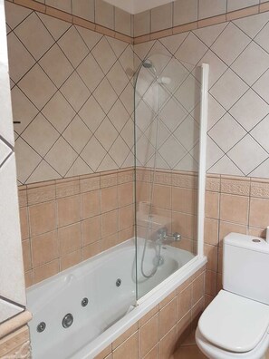 Baignoire, séchoir à cheveux, bidet, serviettes fournies