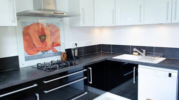 Fridge, microwave, oven, dishwasher