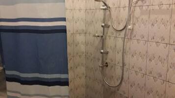 Shower, towels, soap, shampoo